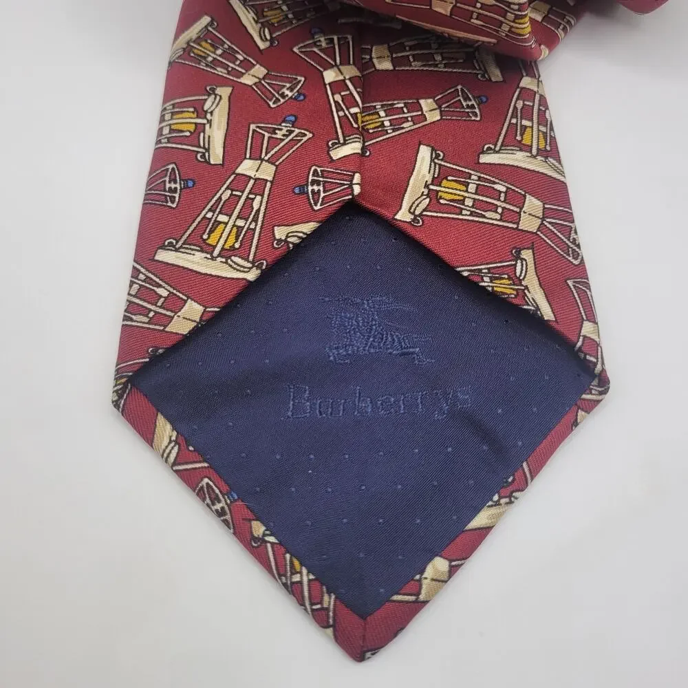 Vintage Burberrys Tie Red‎ Geometric Lantern Silk Necktie Hand Sewn USA 90s